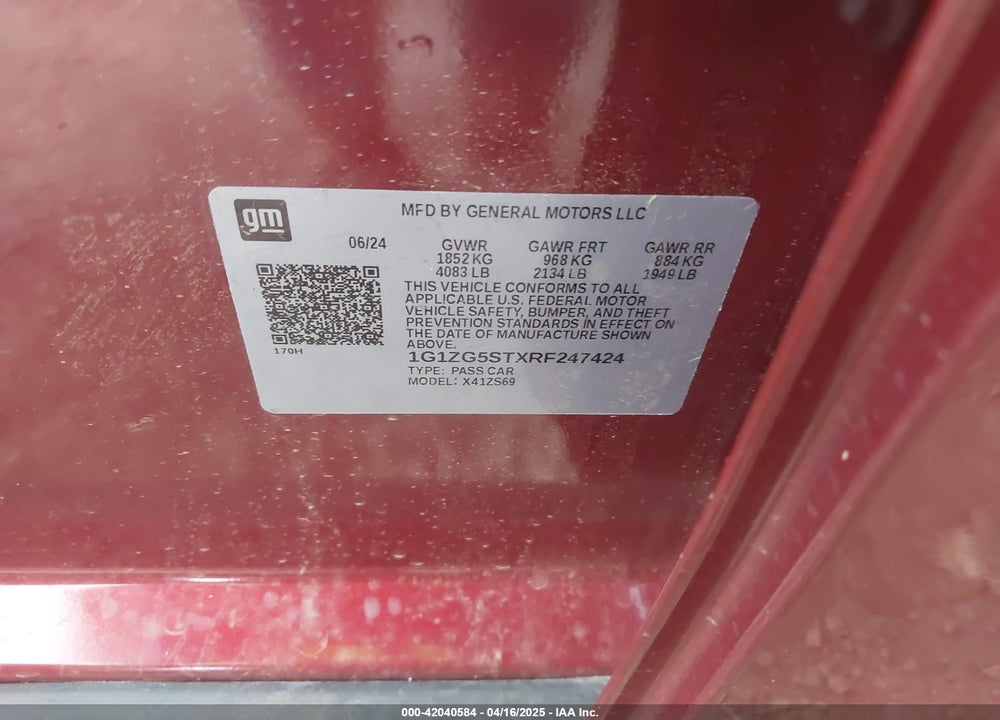 2024 CHEVROLET MALIBU VIN: 1G1ZG5STXRF247424