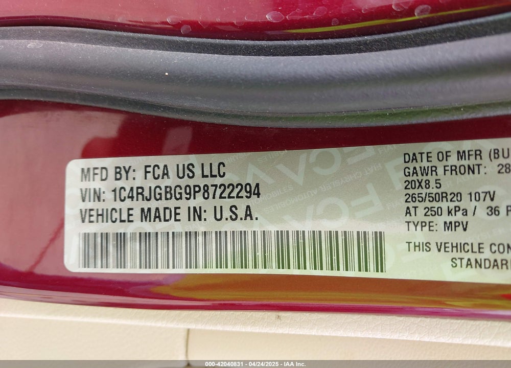 2023 JEEP GRAND CHEROKEE VIN: 1C4RJGBG9P8722294