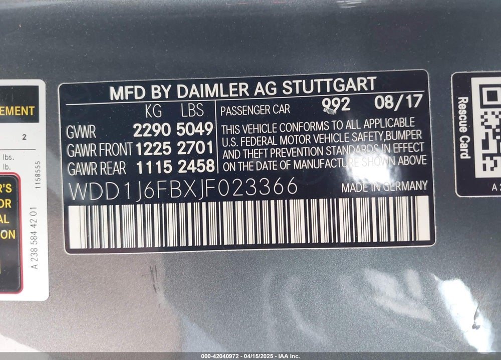 2018 MERCEDES-BENZ E-CLASS VIN: WDD1J6FBXJF023366
