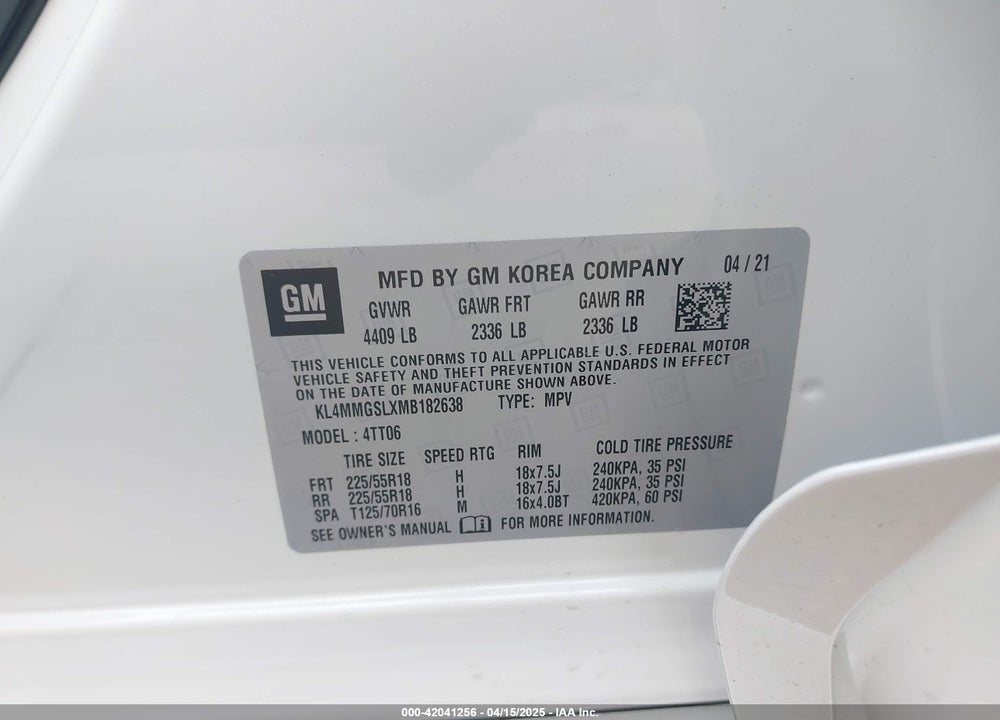 2021 BUICK ENCORE GX VIN: KL4MMGSLXMB182638