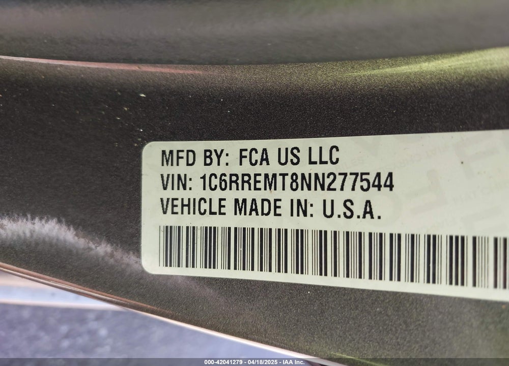2022 RAM 1500 VIN: 1C6RREMT8NN277544