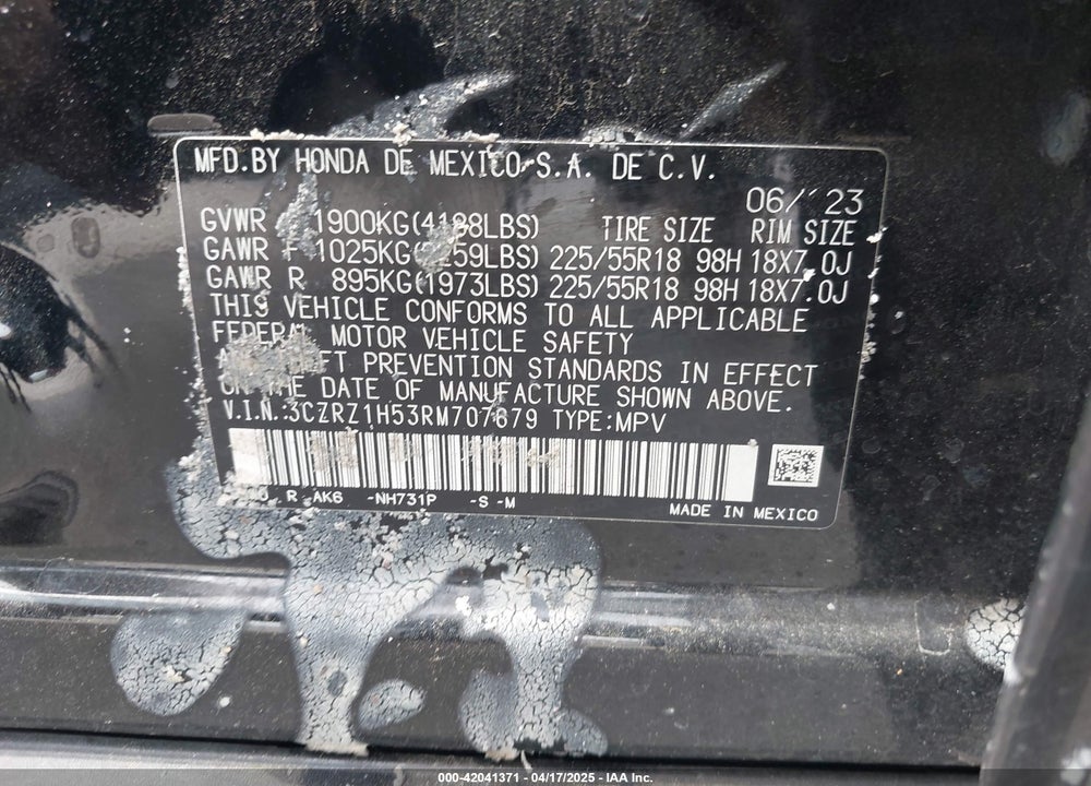 2024 HONDA HR-V VIN: 3CZRZ1H53RM707679