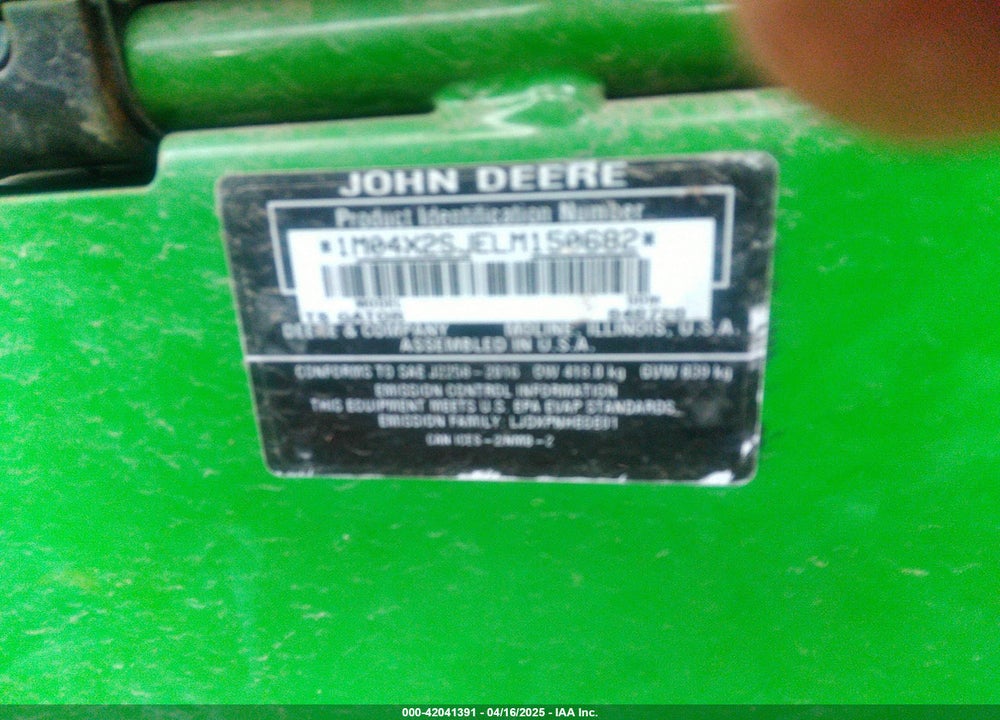 2020 JOHN DEERE GATOR 4S 4X2 VIN: 1M04X2SJELM150682