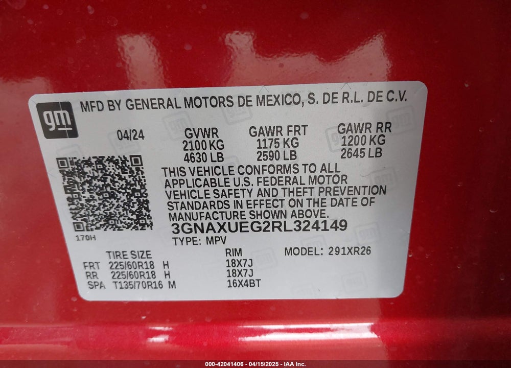 2024 CHEVROLET EQUINOX AWD LT VIN: 3GNAXUEG2RL324149