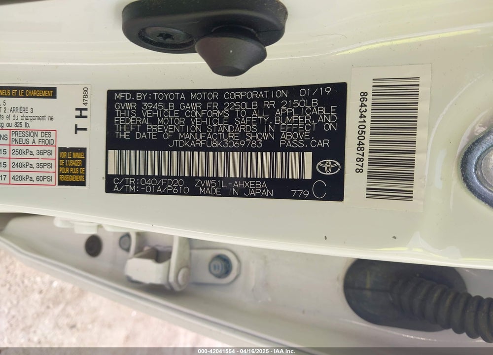 2019 TOYOTA PRIUS LE VIN: JTDKARFU8K3069783