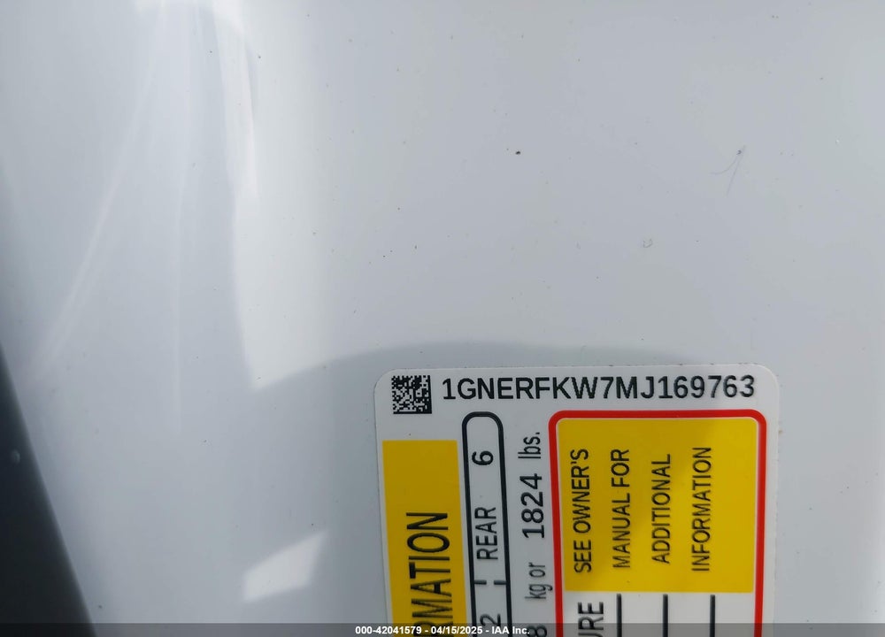 2021 CHEVROLET TRAVERSE VIN: 1GNERFKW7MJ169763