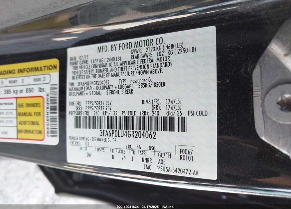2016 FORD FUSION HYBRID SE VIN: 3FA6P0LU4GR204062