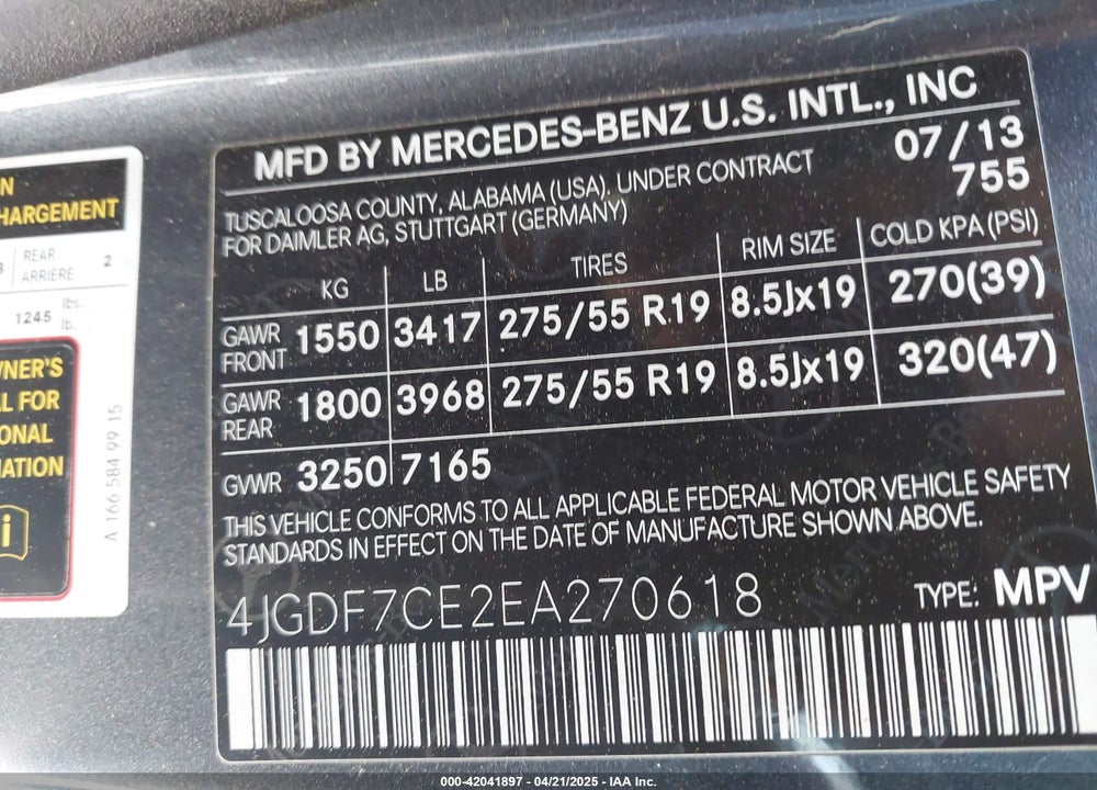 2014 MERCEDES-BENZ GL 450 4MATIC VIN: 4JGDF7CE2EA270618
