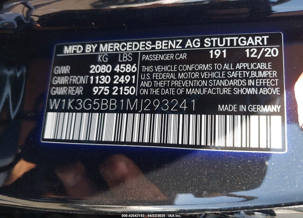 2021 MERCEDES-BENZ AMG A 35 VIN: W1K3G5BB1MJ293241