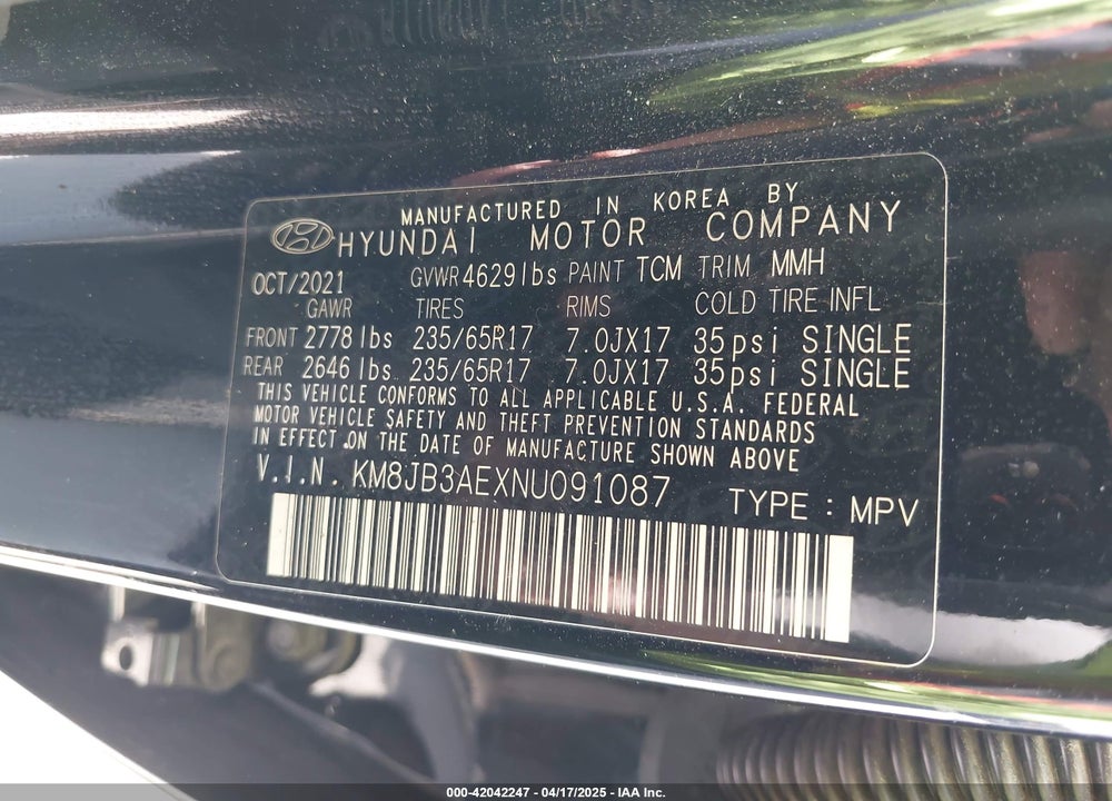 2022 HYUNDAI TUCSON VIN: KM8JB3AEXNU091087
