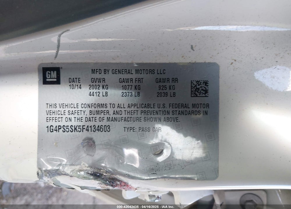 2015 BUICK VERANO LEATHER GROUP VIN: 1G4PS5SK5F4134603