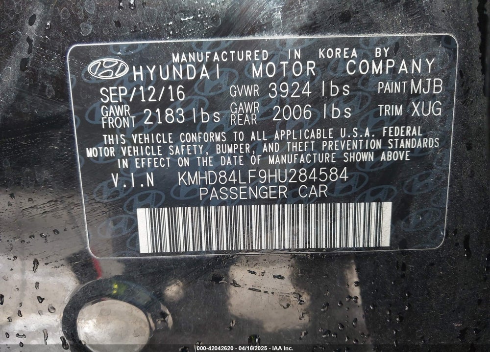 2017 HYUNDAI ELANTRA VALUE EDITION VIN: KMHD84LF9HU284584