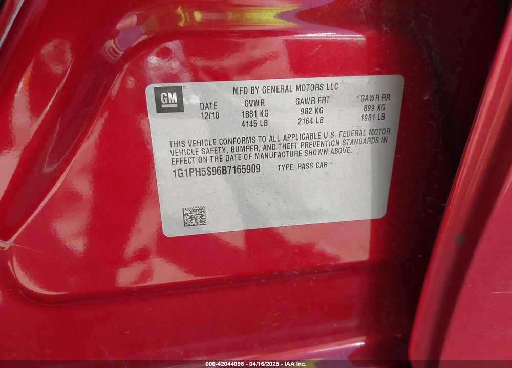 2011 CHEVROLET CRUZE LTZ VIN: 1G1PH5S96B7165909