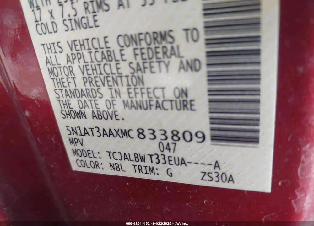 2021 NISSAN ROGUE VIN: 5N1AT3AAXMC833809