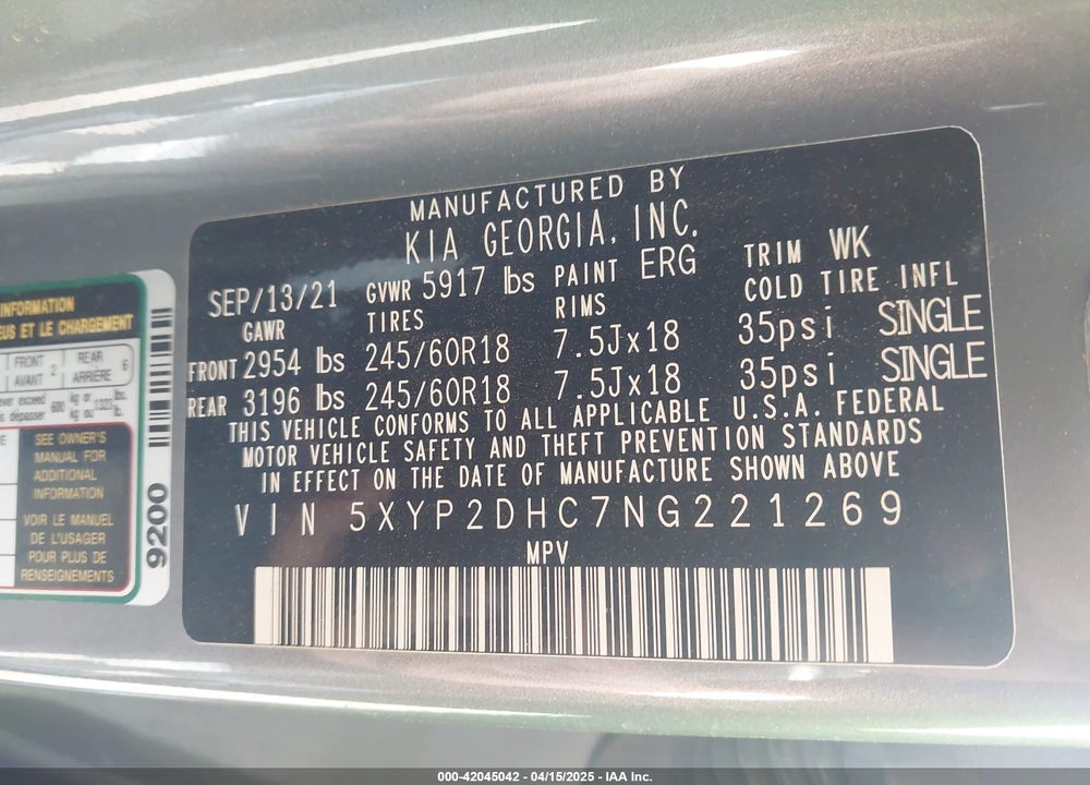 2022 KIA TELLURIDE LX VIN: 5XYP2DHC7NG221269