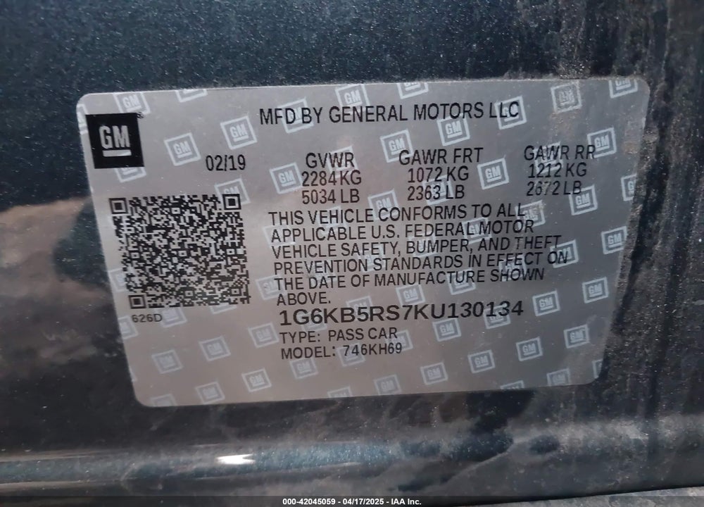 2019 CADILLAC CT6 VIN: 1G6KB5RS7KU130134