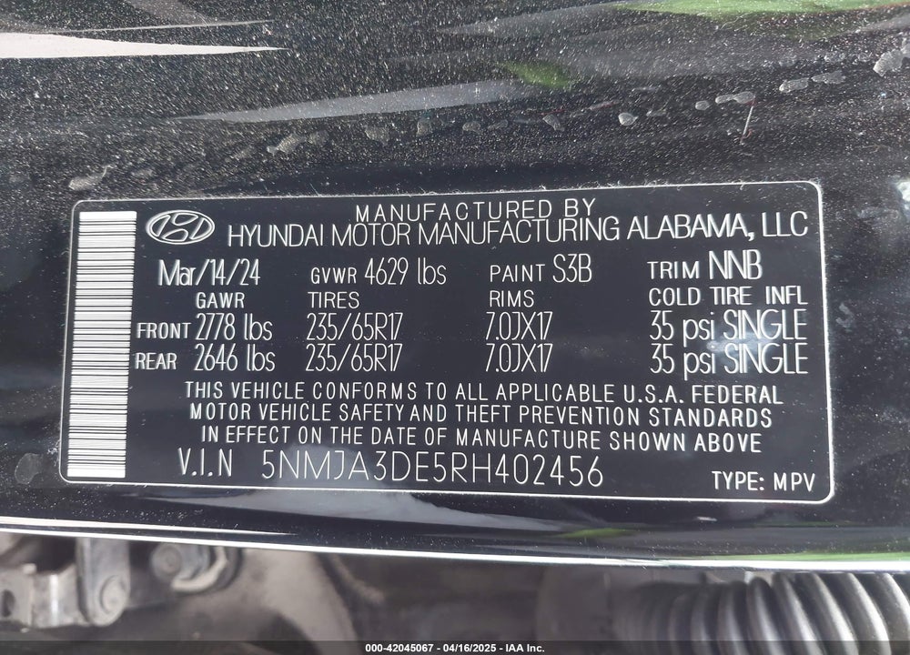 2024 HYUNDAI TUCSON SE VIN: 5NMJA3DE5RH402456