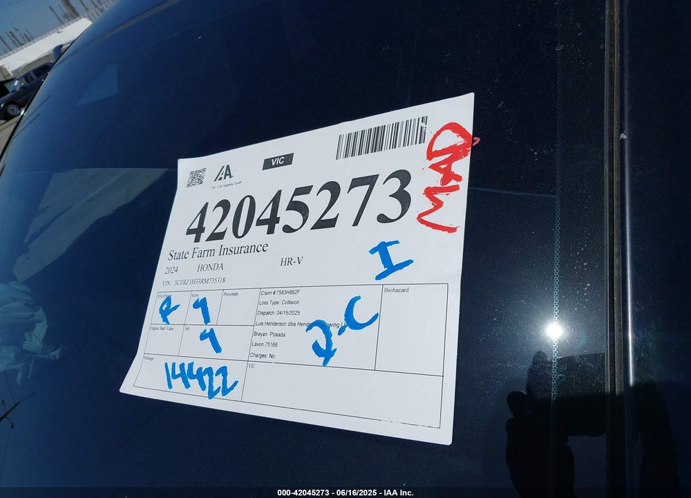 2024 HONDA HR-V 2WD LX VIN: 3CZRZ1H33RM735318