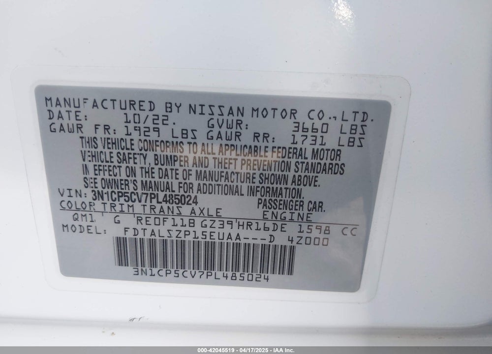 2023 NISSAN KICKS VIN: 3N1CP5CV7PL485024