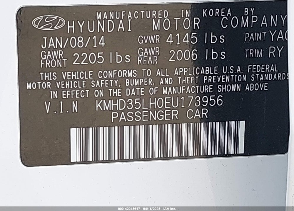 2014 HYUNDAI ELANTRA GT VIN: KMHD35LH0EU173956