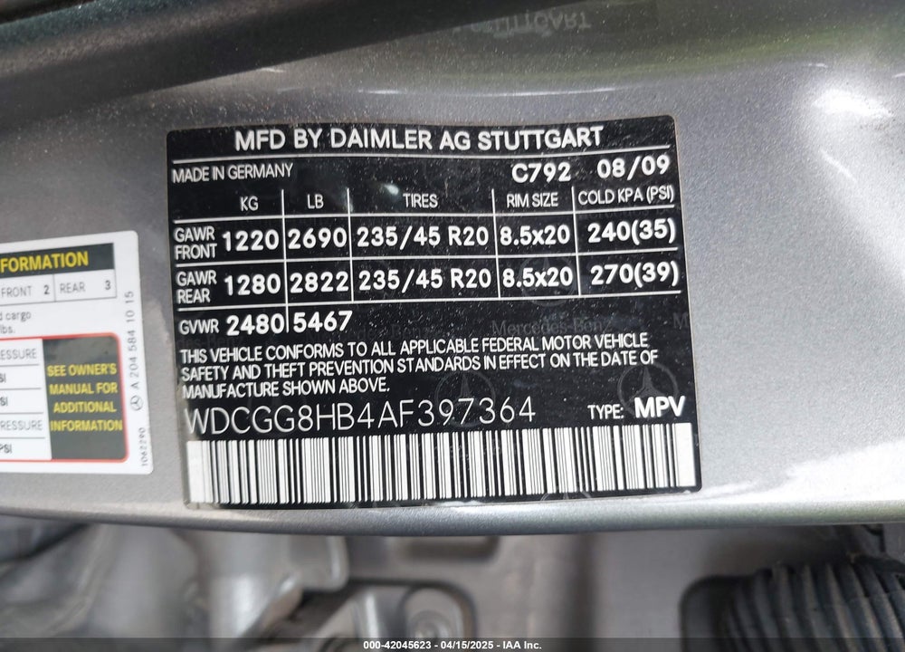 2010 MERCEDES-BENZ GLK 350 4MATIC VIN: WDCGG8HB4AF397364