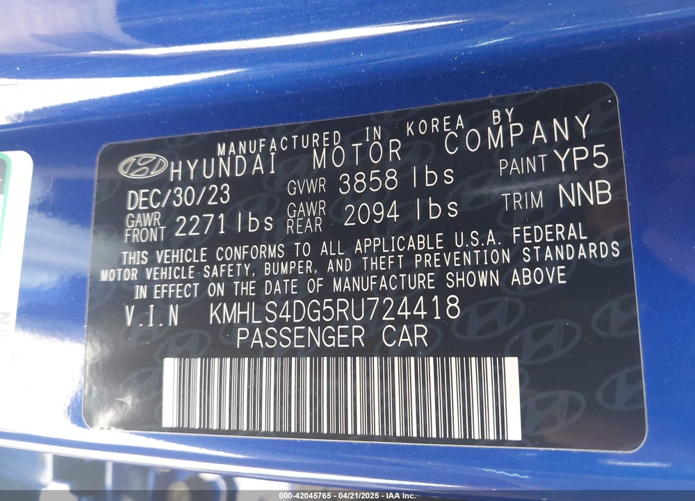 2024 HYUNDAI ELANTRA VIN: KMHLS4DG5RU724418