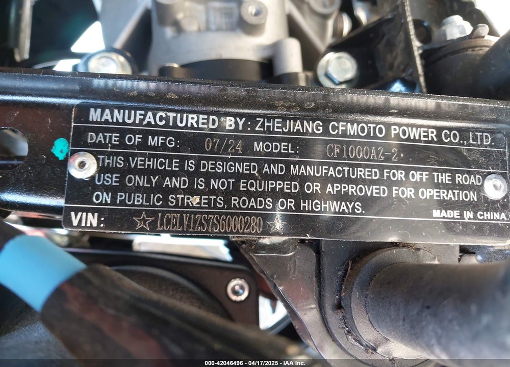 2025 CF MOTO CFORCE 1000 TOURING VIN: LCELV1ZS7S6000280