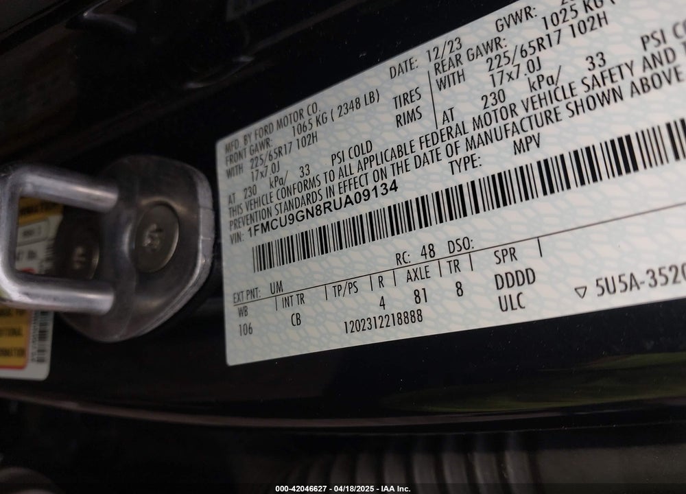 2024 FORD ESCAPE VIN: 1FMCU9GN8RUA09134