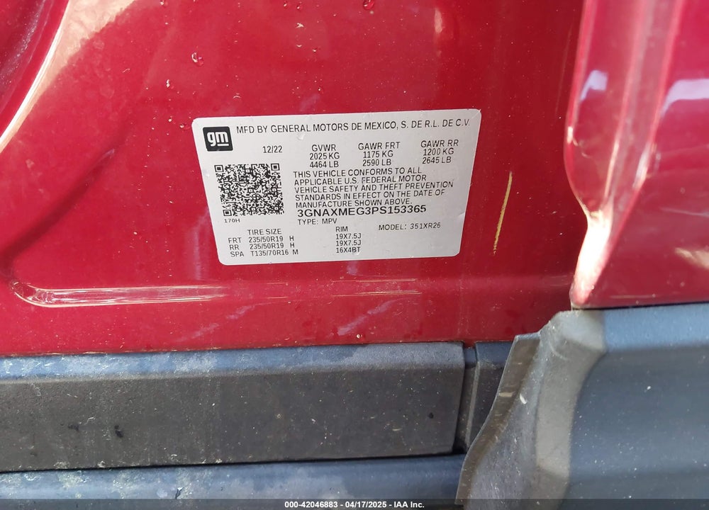 2023 CHEVROLET EQUINOX VIN: 3GNAXMEG3PS153365