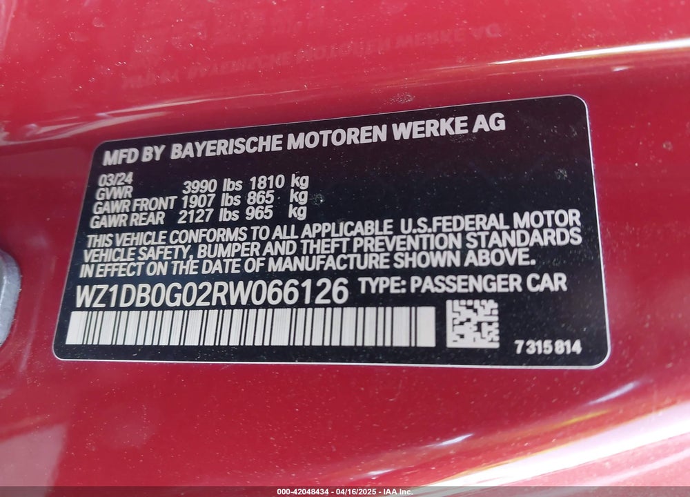 2024 TOYOTA GR SUPRA 3.0 PREMIUM VIN: WZ1DB0G02RW066126