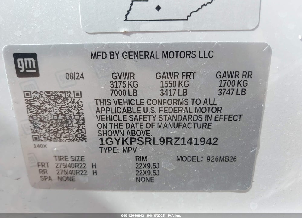 2024 CADILLAC LYRIQ VIN: 1GYKPSRL9RZ141942