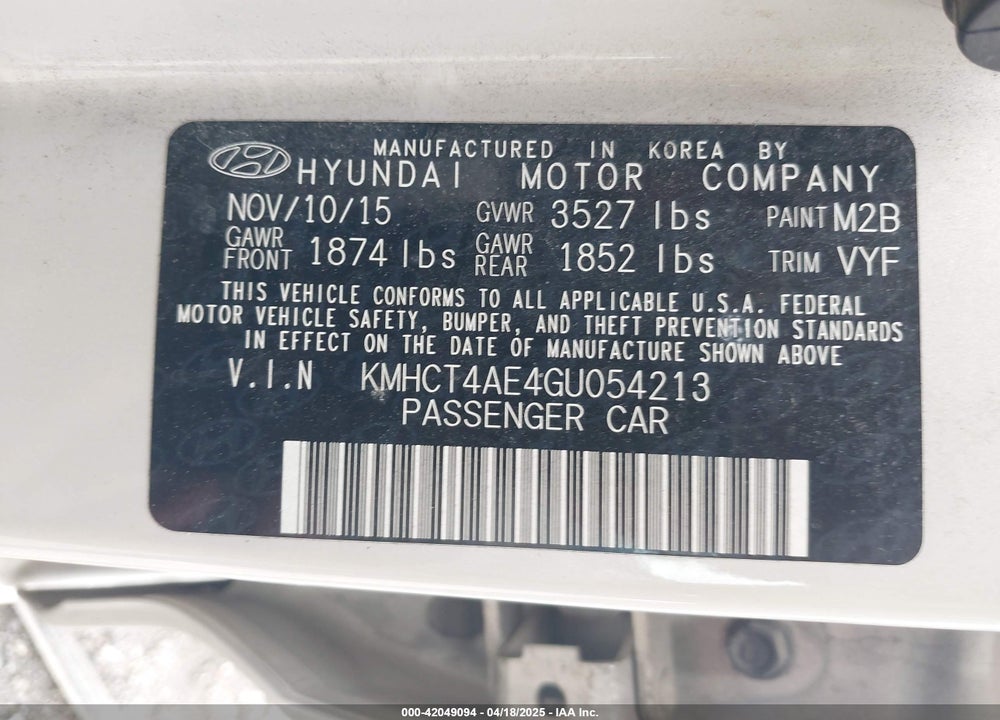 2016 HYUNDAI ACCENT SE VIN: KMHCT4AE4GU054213