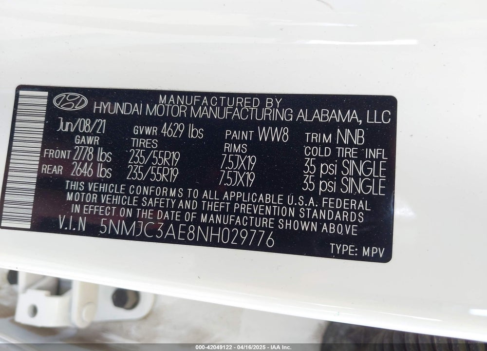 2022 HYUNDAI TUCSON VIN: 5NMJC3AE8NH029776