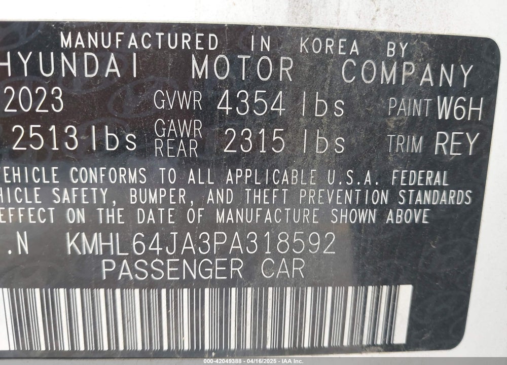 2023 HYUNDAI SONATA VIN: KMHL64JA3PA318592