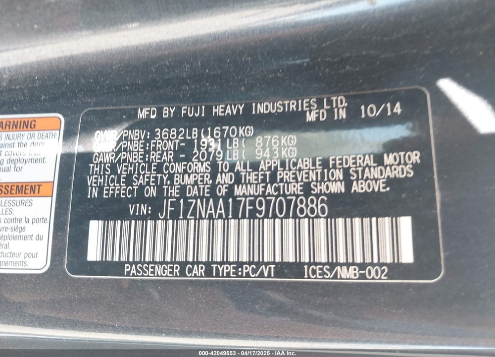 2015 SCION FR-S VIN: JF1ZNAA17F9707886