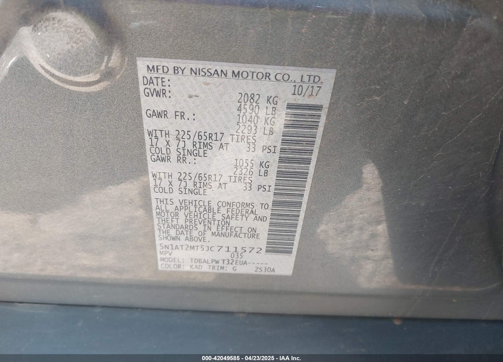 2018 NISSAN ROGUE VIN: 5N1AT2MT5JC711572