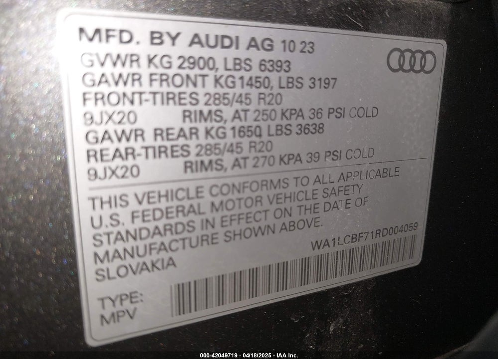 2024 AUDI Q7 VIN: WA1LCBF71RD004059