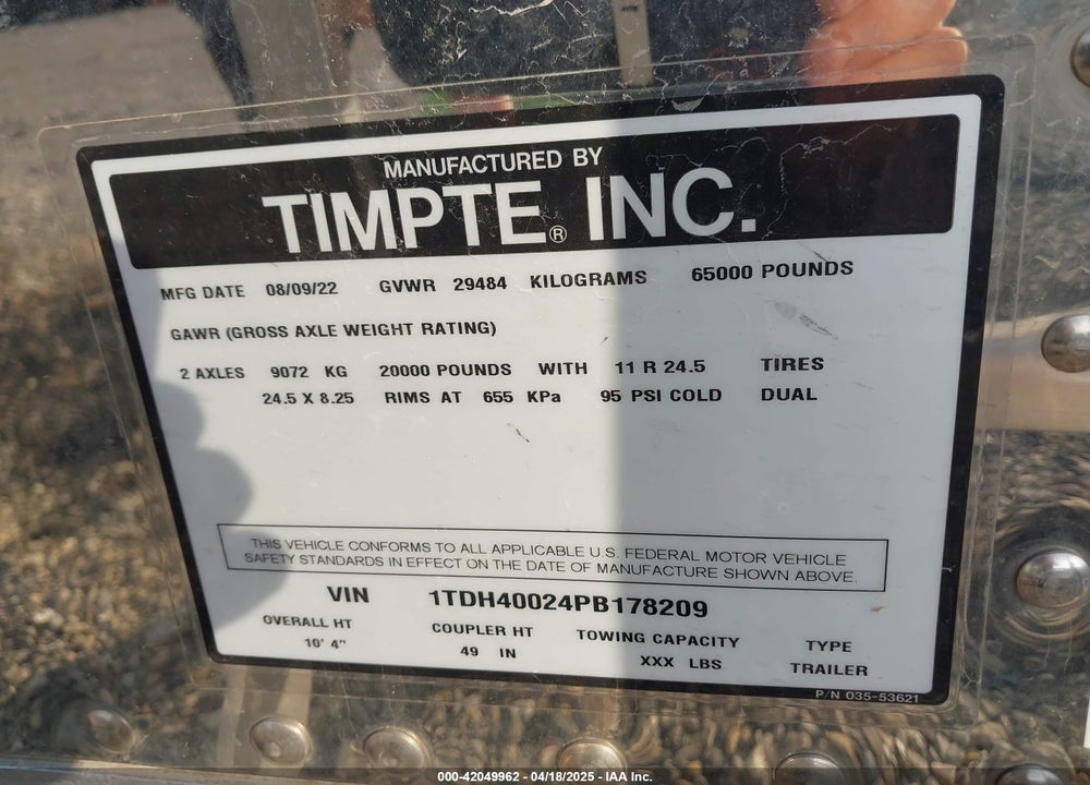 2023 TIMPTE TIMPTE VIN: 1TDH40024PB178209