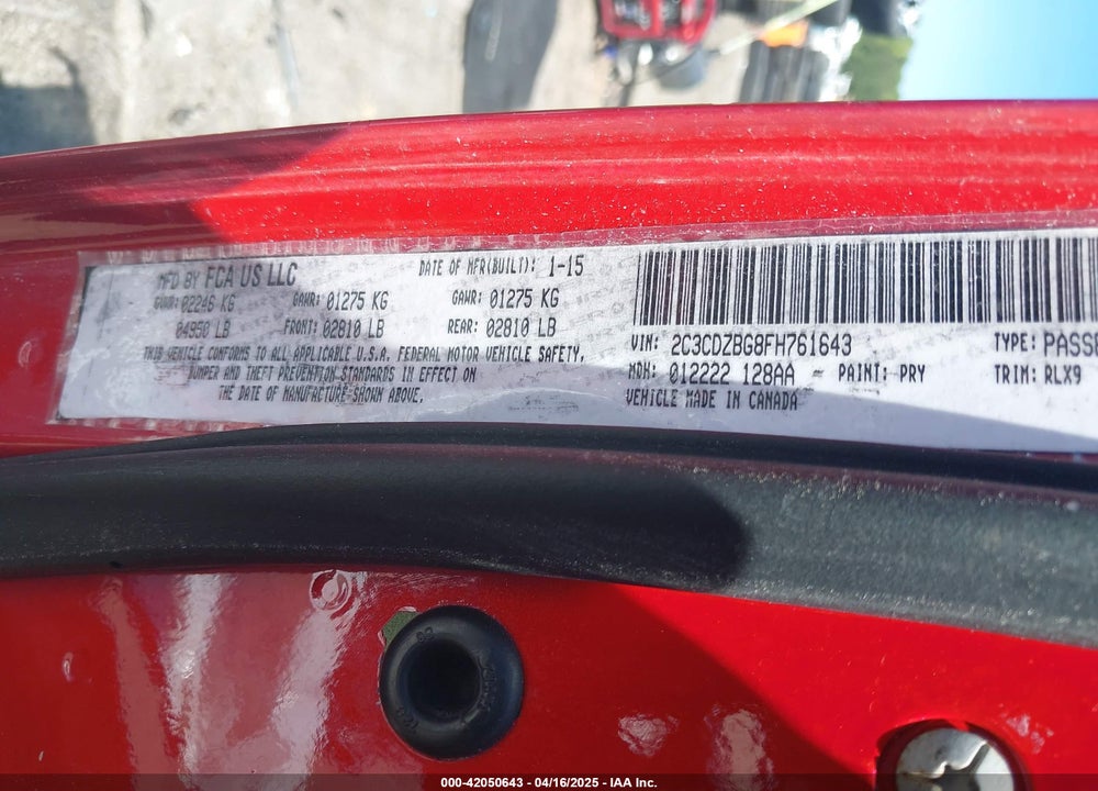 2015 DODGE CHALLENGER SXT PLUS VIN: 2C3CDZBG8FH761643