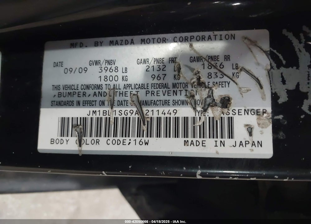 2010 MAZDA MAZDA3 VIN: JM1BL1SG9A1211449