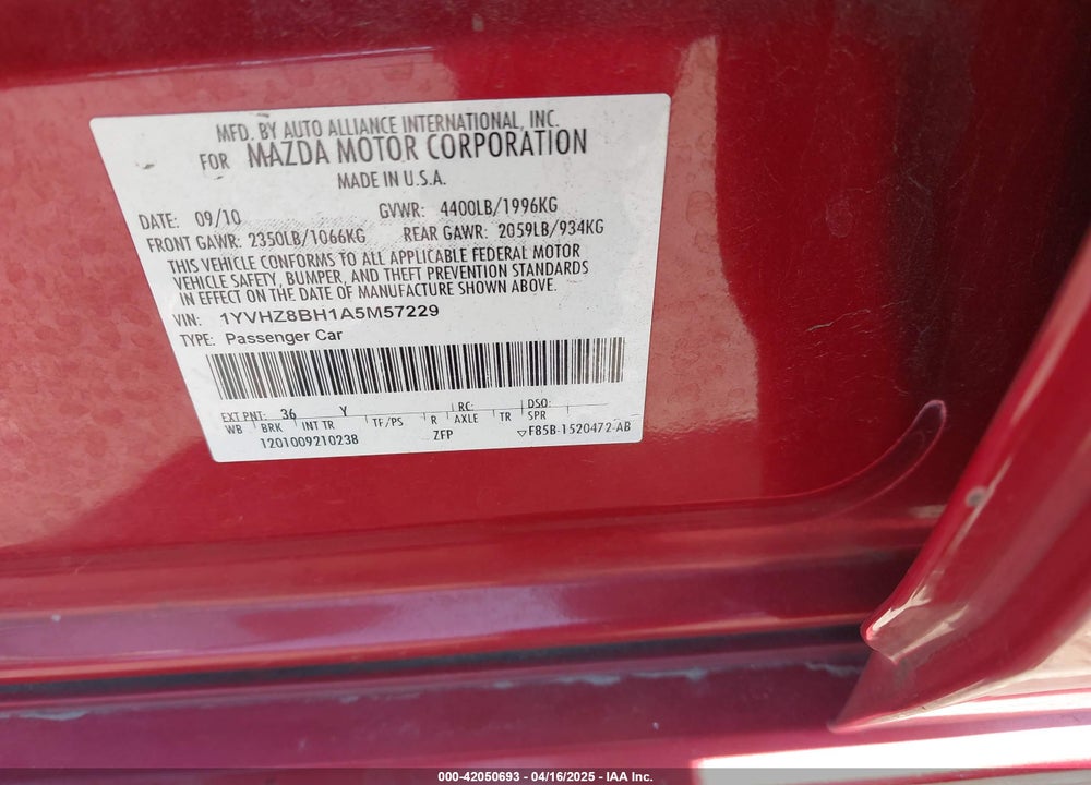 2010 MAZDA 6 I SPORT VIN: 1YVHZ8BH1A5M57229