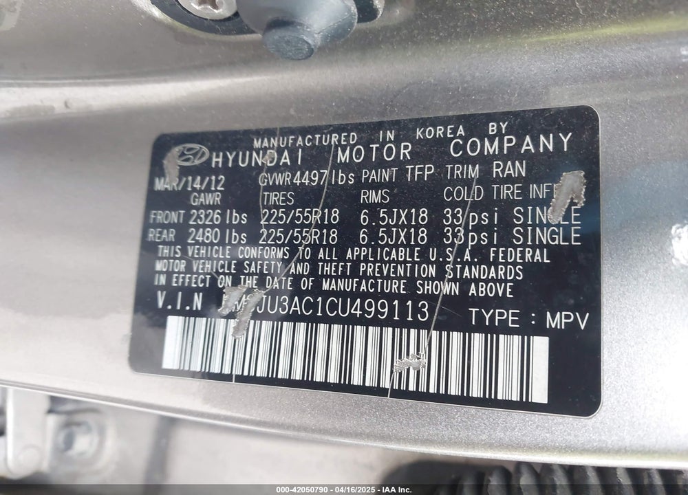 2012 HYUNDAI TUCSON LIMITED VIN: KM8JU3AC1CU499113