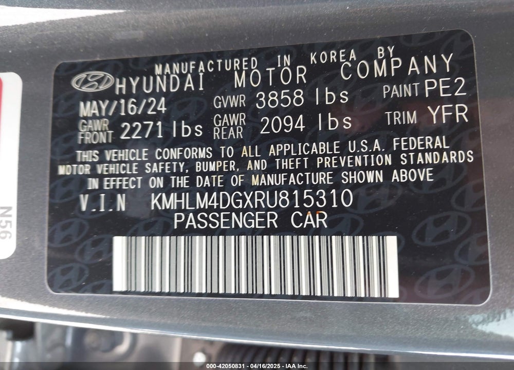2024 HYUNDAI ELANTRA VIN: KMHLM4DGXRU815310