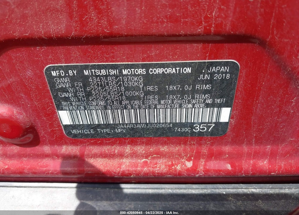 2018 MITSUBISHI OUTLANDER SPORT 2.4 SE VIN: JA4AR3AW9JU020654