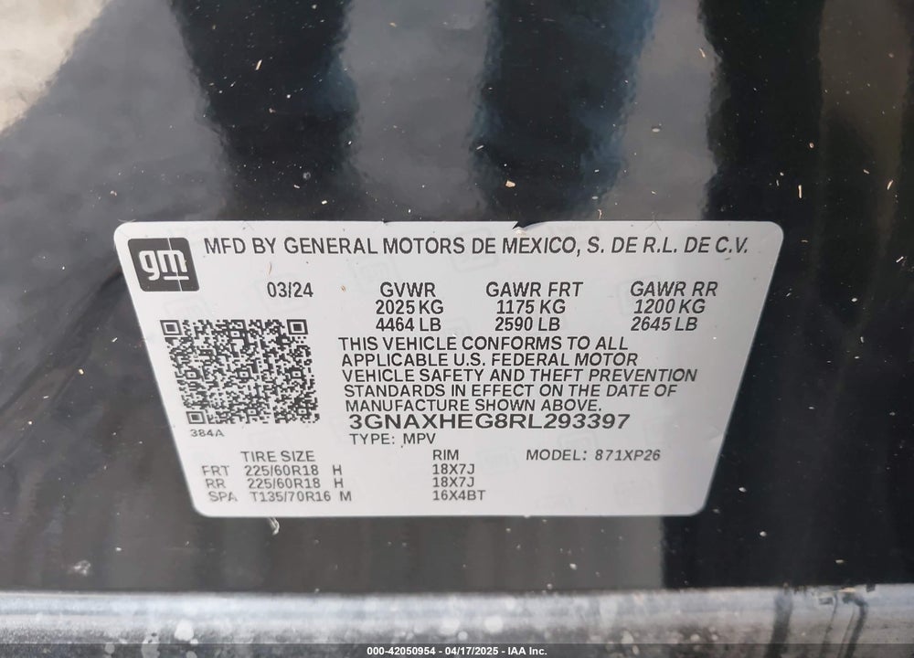 2024 CHEVROLET EQUINOX FWD LS VIN: 3GNAXHEG8RL293397