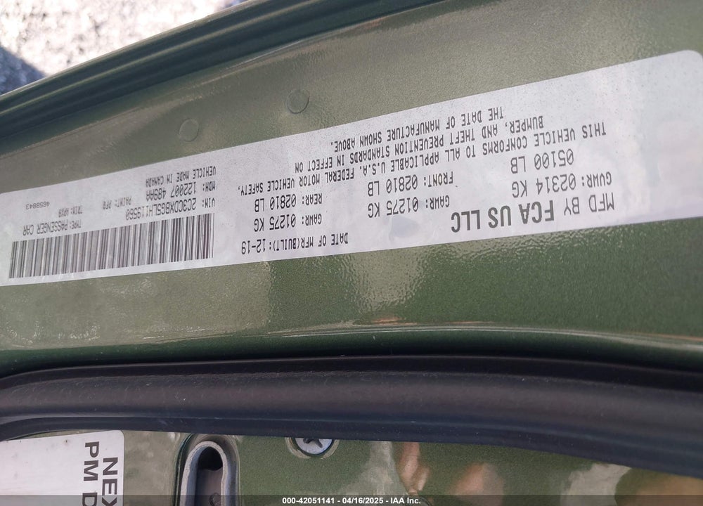 2020 DODGE CHARGER VIN: 2C3CDXBG5LH119560