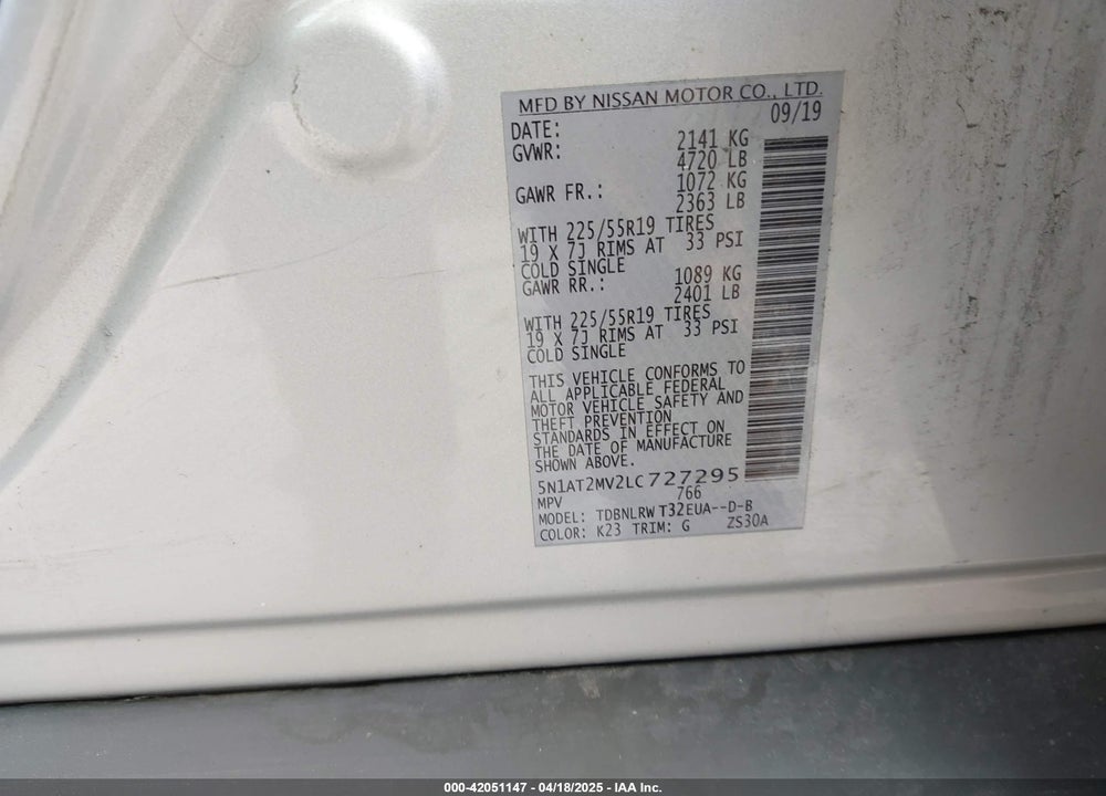 2020 NISSAN ROGUE SL INTELLIGENT AWD VIN: 5N1AT2MV2LC727295