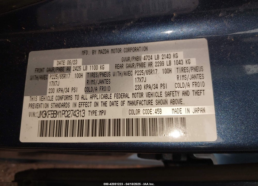 2023 MAZDA CX-5 VIN: JM3KFBBM1P0274313