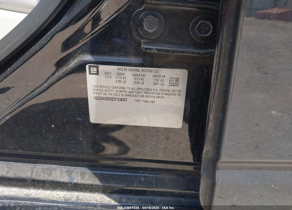 2012 CADILLAC CTS VIN: 1G6DA5E56C0124667