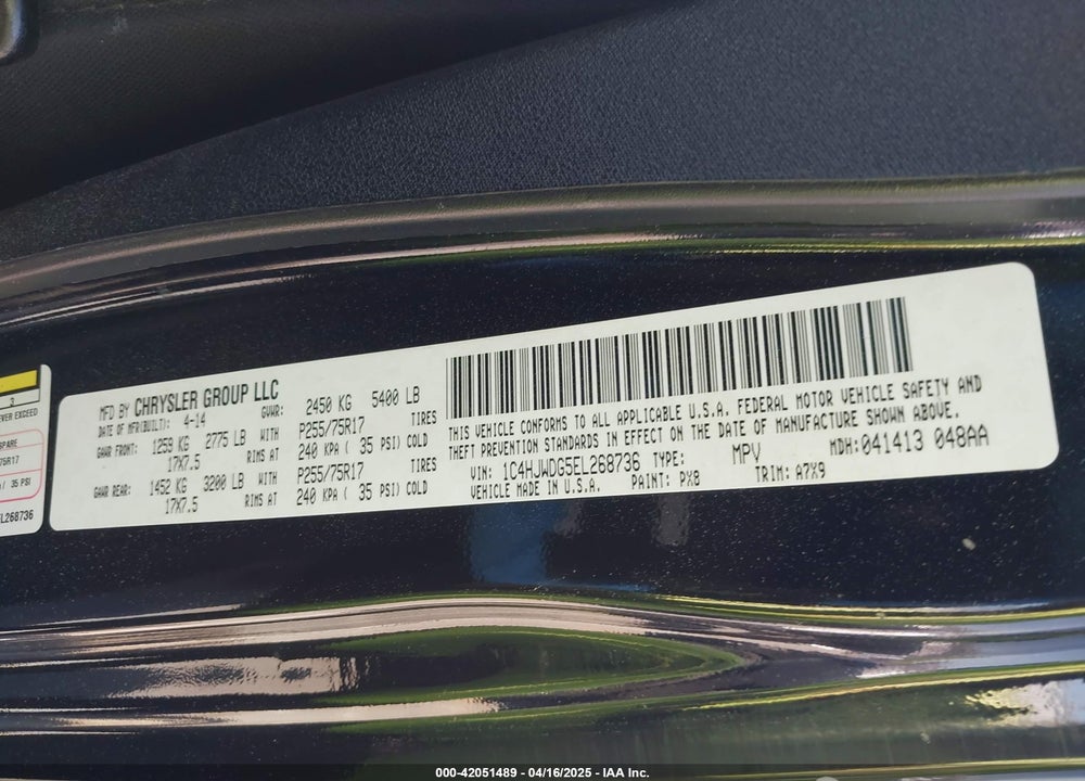 2014 JEEP WRANGLER UNLIMITED SPORT VIN: 1C4HJWDG5EL268736
